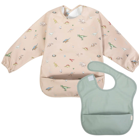 Ali+Oli 嬰幼兒防水罩衫-2件裝 - Dino/Mint