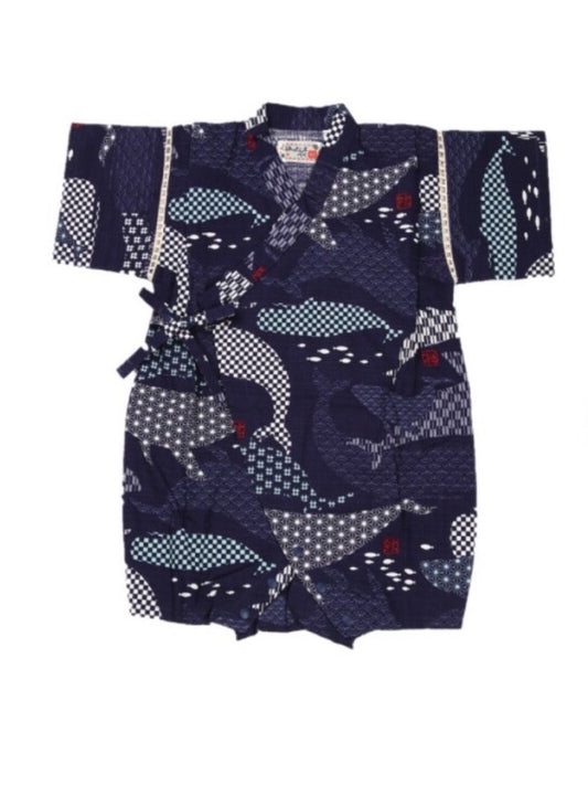 日系復古鯨魚連身浴衣(深藍)